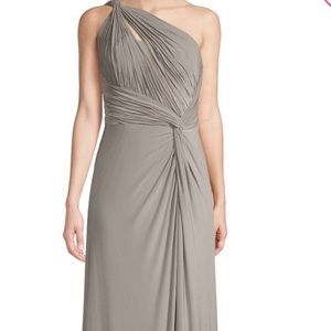 Rene Ruiz one shoulder evening gown with slit